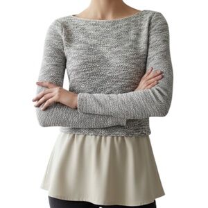 White House Black Market Sweater, XXS, heather, gray-black with metallic chiffon